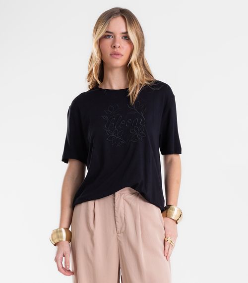 Blusa Feminina Viscose Com Bordado Endless Preto