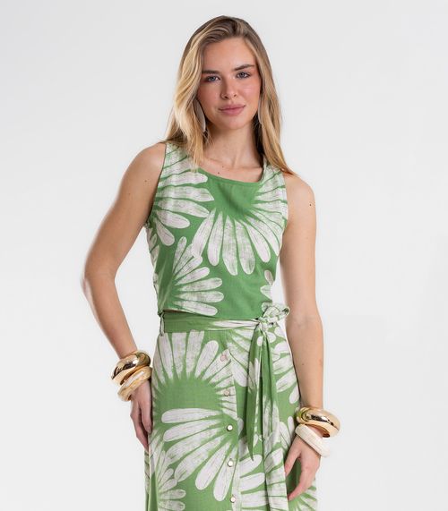 Regata Feminina De Linho Com Lastex Costas Endless Verde
