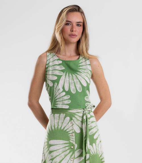 Regata Feminina De Linho Com Lastex Costas Endless Verde