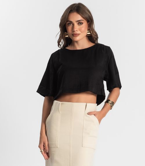 Blusa Feminina Box Em Tecido Alfaiataria Endless Preto