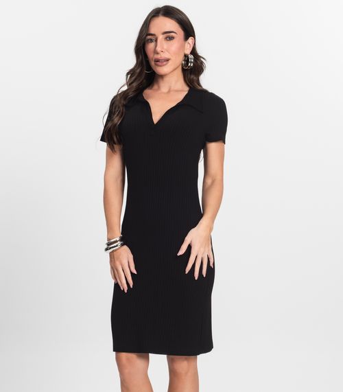 Vestido De Ribana Canelado Feminino Endless Preto