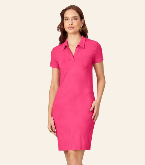 Vestido De Ribana Canelado Feminino Endless Rosa