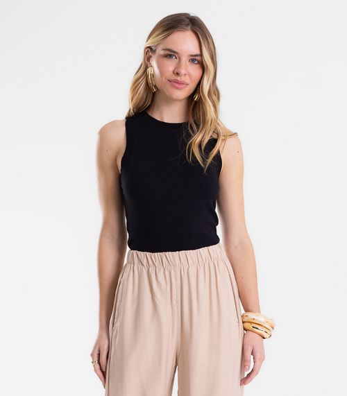 Regata Canelada Feminina Ribana De Viscose Endless Preto