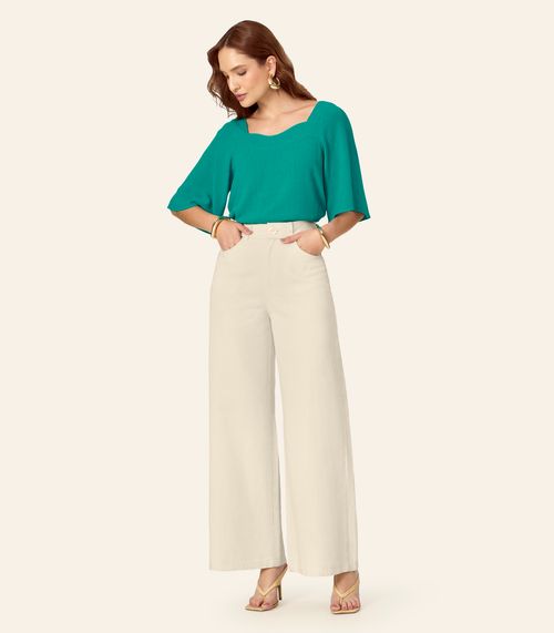 Blusa Feminina Manga Ampla Em Tecido Linho Endless Verde