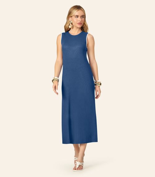 Vestido Feminino Midi Rm Ribana Liso Endless Azul