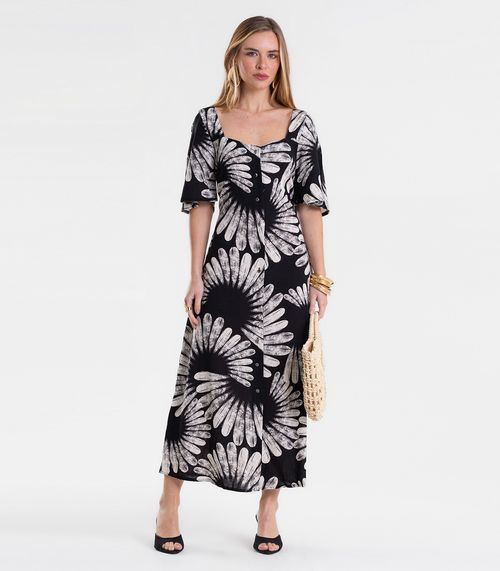 Vestido Feminino Super Midi Estampado Endless Preto