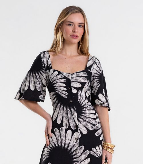 Vestido Feminino Super Midi Estampado Endless Preto