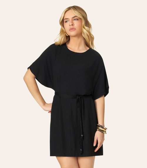 Vestido Feminino Curto Com Cinto Viscose Endless Preto