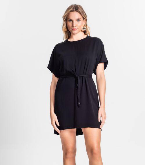 Vestido Feminino Curto Com Cinto Viscose Endless Preto