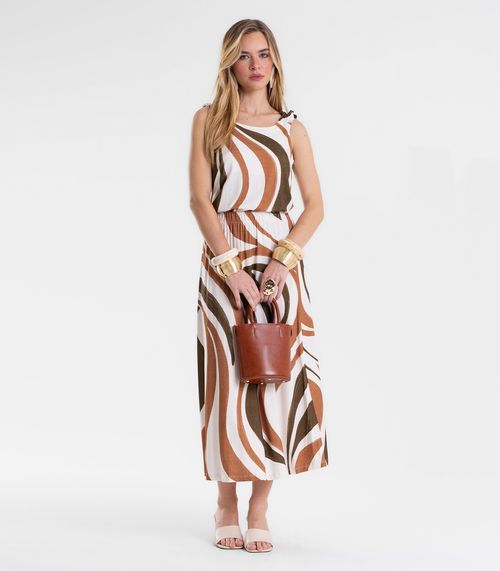 Saia Feminina Super Midi Evasê Estampada Endless Marrom