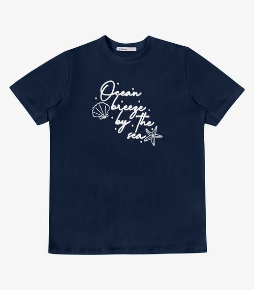 T-Shirt Feminina Com Rebite e Bordado Endless Azul