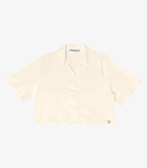 Camisa Feminina Cropped Box Em Popeline Endless Bege