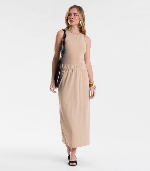 Conjunto Feminino Regata E Saia Em Ribana Endless Bege