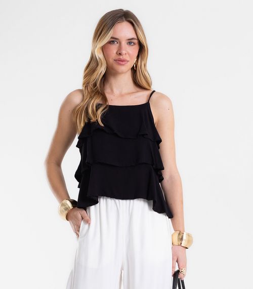 Blusa Feminina  De Alça Com Babados Endless Preto