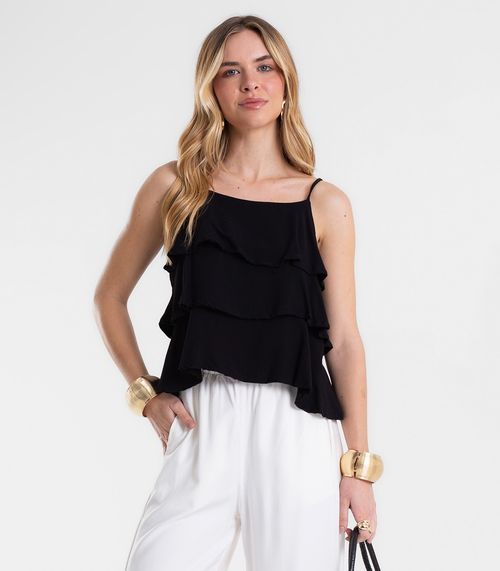 Blusa Feminina  De Alça Com Babados Endless Preto