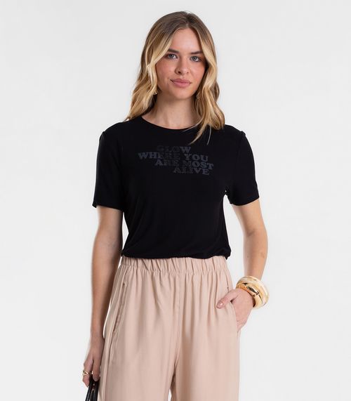 Blusa Feminina Com Estampa Em Foil Viscose Endless Preto