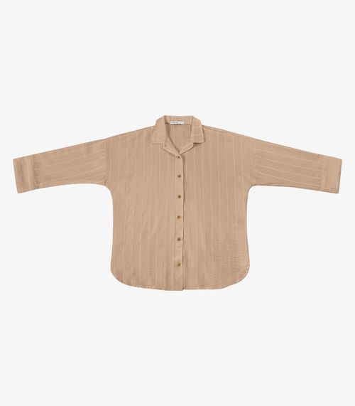 Camisa Feminina Ampla Listrada Manga Longa Endless Marrom