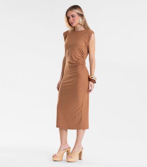 Vestido Feminino Justo Midi Em Viscose Endless Marrom