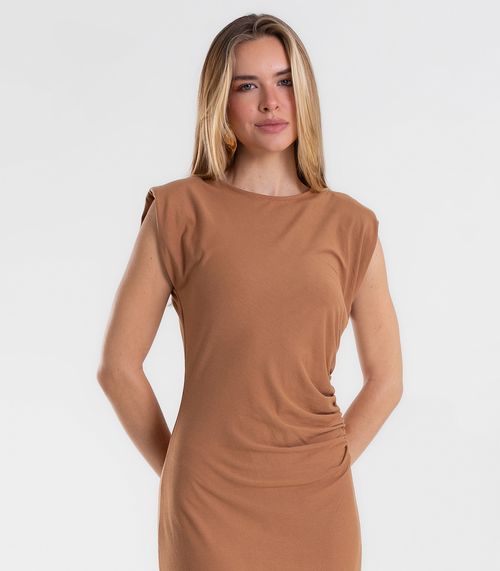 Vestido Feminino Justo Midi Em Viscose Endless Marrom