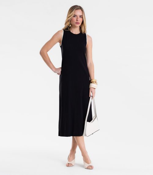 Vestido Feminino Midi Rm Ribana Liso Endless Preto