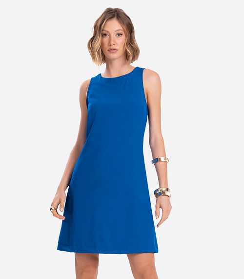 Vestido Feminino Curto Em Crepe Endless Azul