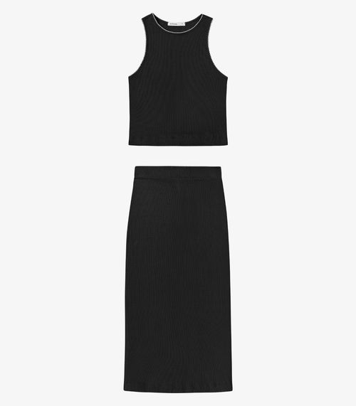 Conjunto Feminino Regata E Saia Em Ribana Endless Preto