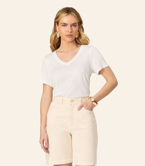 Blusa Feminina Manga Curta Decote V Endless Bege