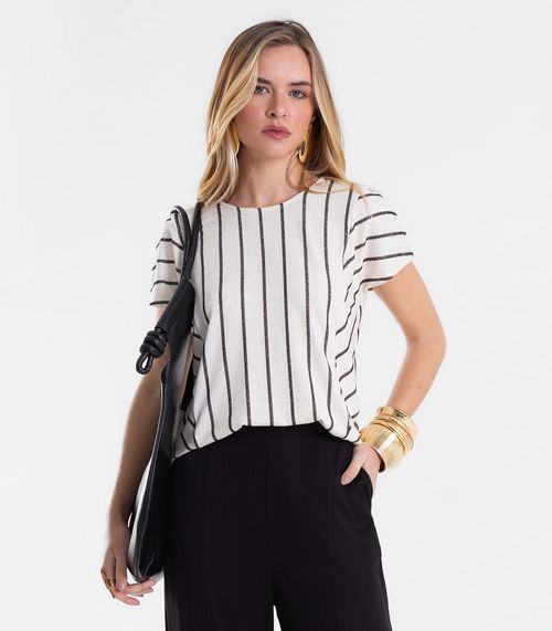 Blusa Feminina Viscolinho Lurex Listrada Endless Preto