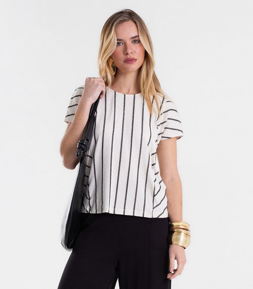Blusa Feminina Viscolinho Lurex Listrada Endless Preto