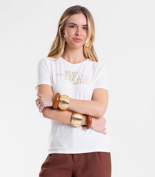 Blusa Feminina Com Estampa Em Foil Viscose Endless Bege
