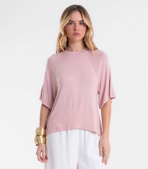 Blusa Feminina Raglan Viscotricot e Ribana Endless Rosa