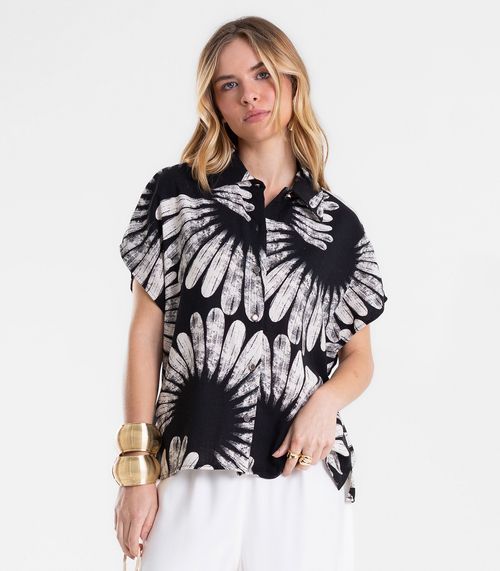 Camisa Feminina Manga Curta Estampada Endless Preto