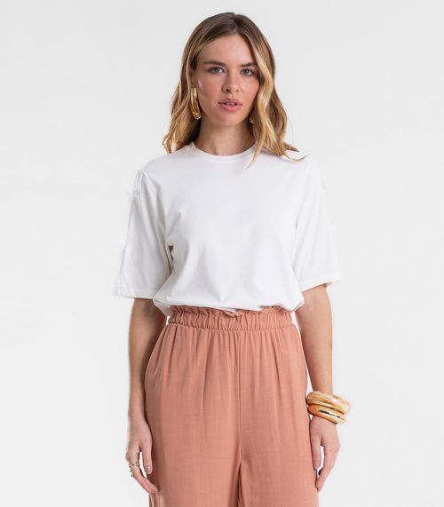 Blusa Feminina Em Riaban Com Detalhe Manga Endless Bege