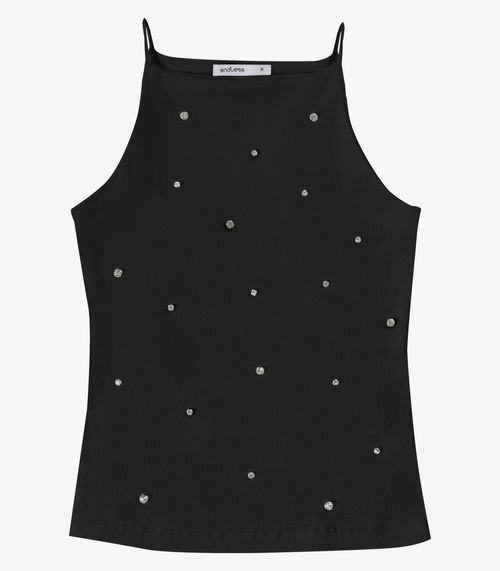 Blusa Feminina De Alça Com Rebites Ribana Endless Preto