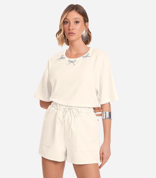 Shorts Feminino PU Sintético Endless Bege