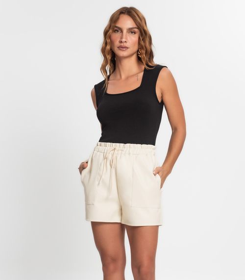 Shorts Feminino PU Sintético Endless Bege