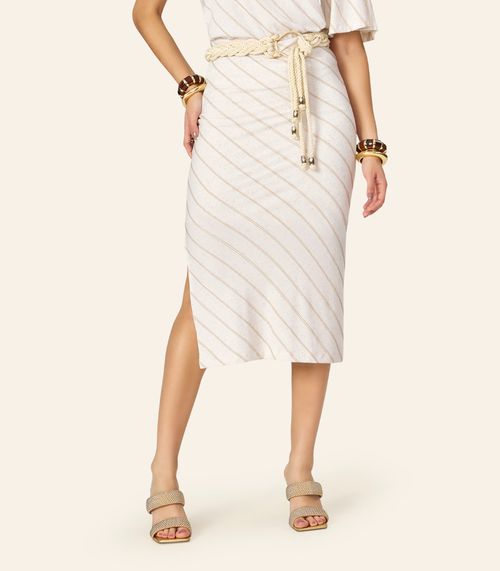 Saia Feminina Super Midi Viscolinho Lurex Endless Bege