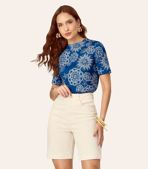 Blusa Feminina Box Estampada Gola Chaminé Endless Azul