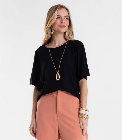 Blusa Feminina Manga Ampla Lisa Em Viscose Endless Preto