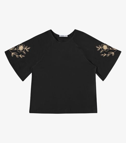 Blusa Feminina Com Bordado E Manga Raglan Endless Preto