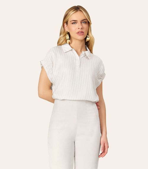 Blusa Feminina Box Listrada Sem Manga Endless Bege