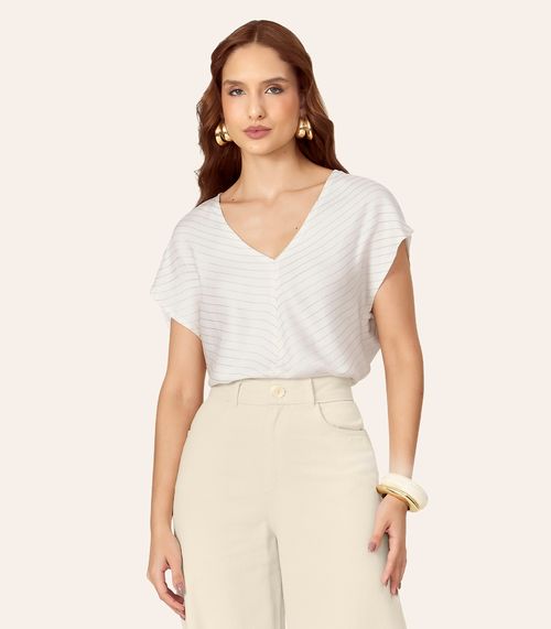 Blusa Feminina Tecido Viscose Lurex Decote Endless Bege