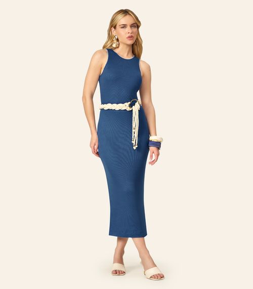 Conjunto Feminino Regata E Saia Em Ribana Endless Azul