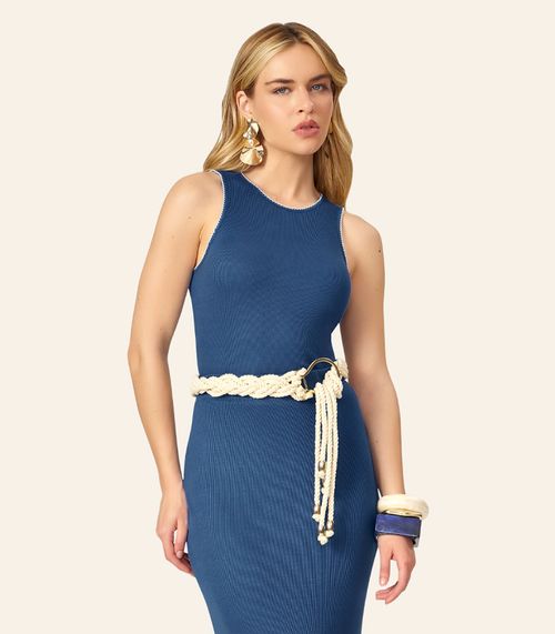 Conjunto Feminino Regata E Saia Em Ribana Endless Azul