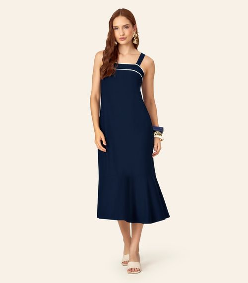 Vestido Feminino Super Midi Evasê Liso Endless Azul