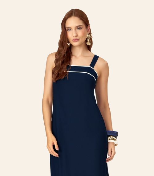 Vestido Feminino Super Midi Evasê Liso Endless Azul