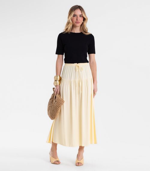 Saia Feminina Super Midi Evasê Lisa Endless Amarelo