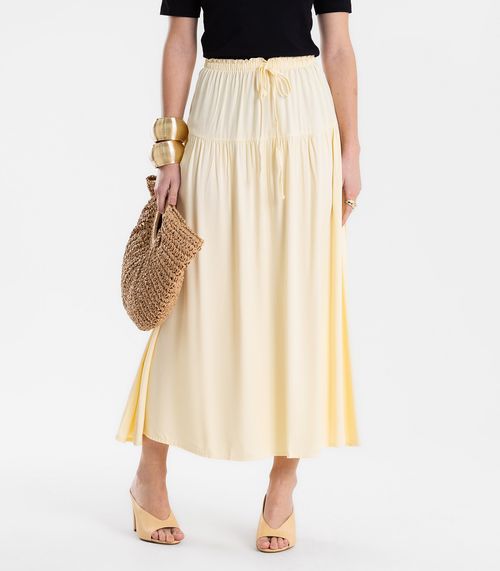 Saia Feminina Super Midi Evasê Lisa Endless Amarelo