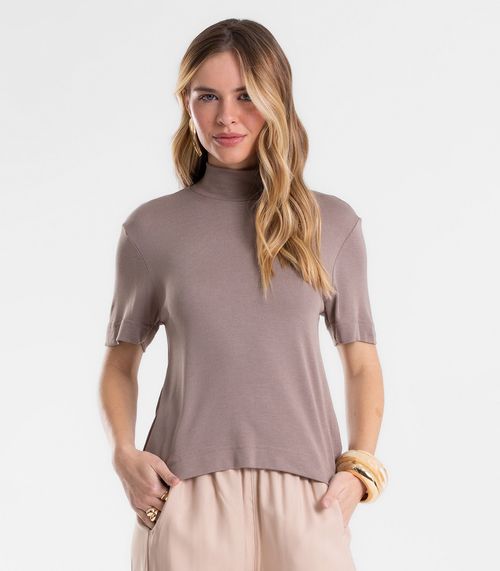 Blusa Feminina Gola Alta ViscoTrico Básica Endless Cinza