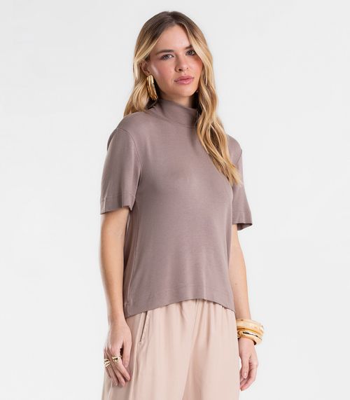 Blusa Feminina Gola Alta ViscoTrico Básica Endless Cinza